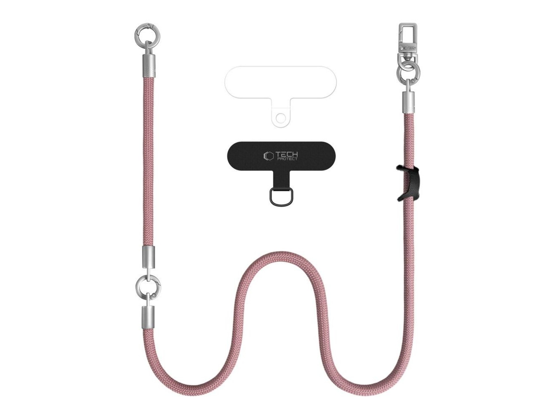 Cordón cruzado para teléfono Tech-Protect C10S (114 cm) + Correa de muñeca (31 cm) - Titanio rosa