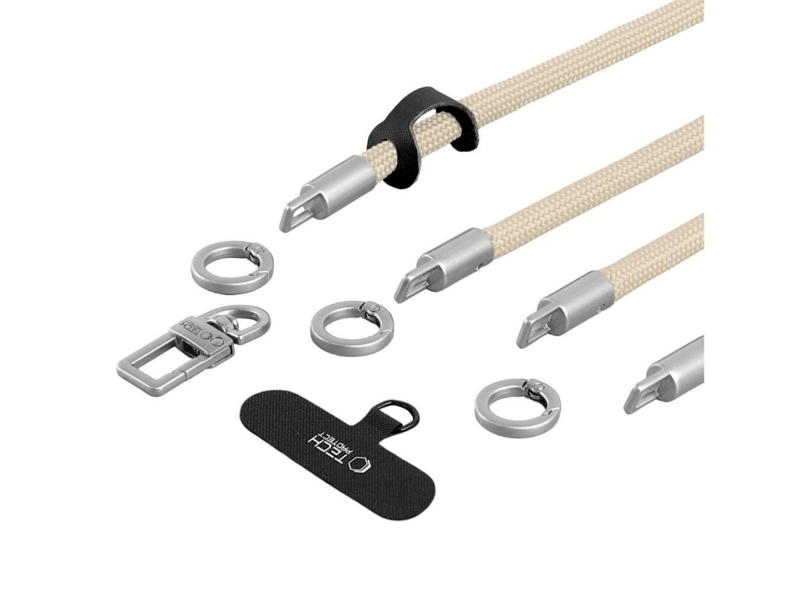 Tech-Protect C10S Crossbody Phone Lanyard (114 cm) + Wrist Strap (31 cm) - Beige Titanium