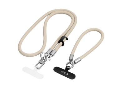 Tech-Protect C10S Crossbody Phone Lanyard (114 cm) + Wrist Strap (31 cm) - Beige Titanium