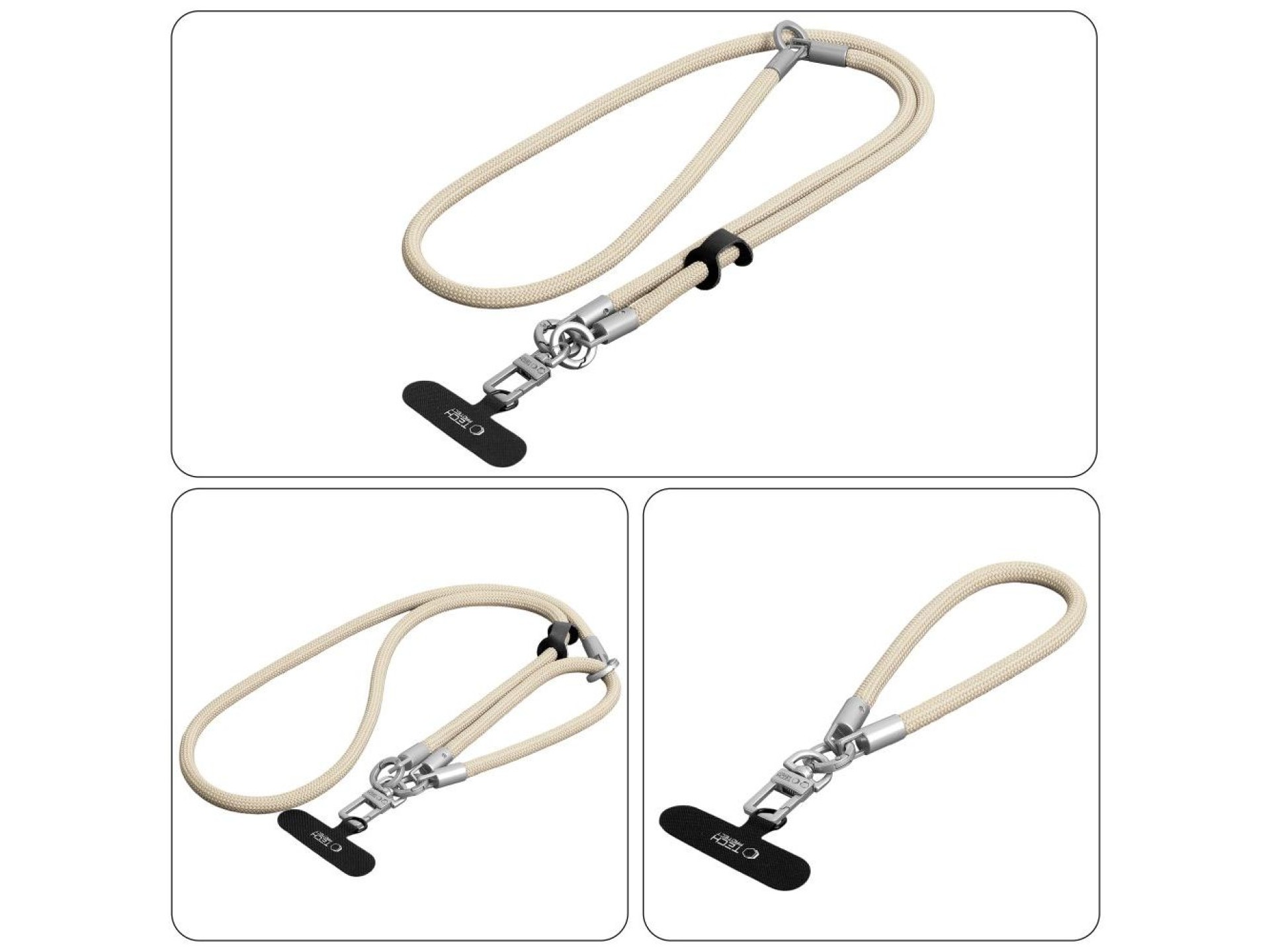 Cordón cruzado para teléfono Tech-Protect C10S (114 cm) + Correa de muñeca (31 cm) - Titanio beige