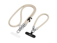 Tech-Protect C10S Crossbody Phone Lanyard (114 cm) + Wrist Strap (31 cm) - Beige Titanium