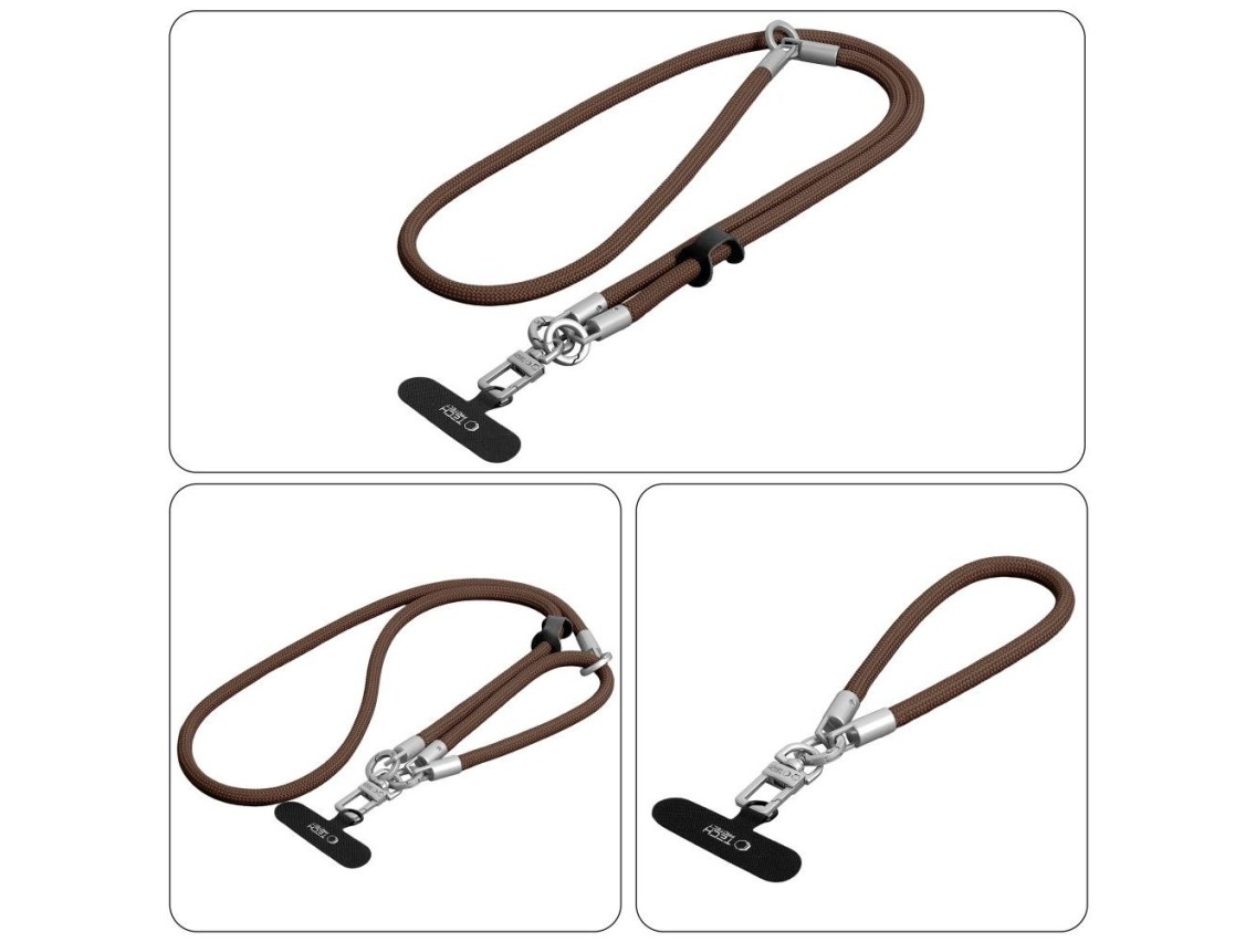 Cordón cruzado para teléfono Tech-Protect C10S (114 cm) + correa para la muñeca (31 cm) - marrón tit
