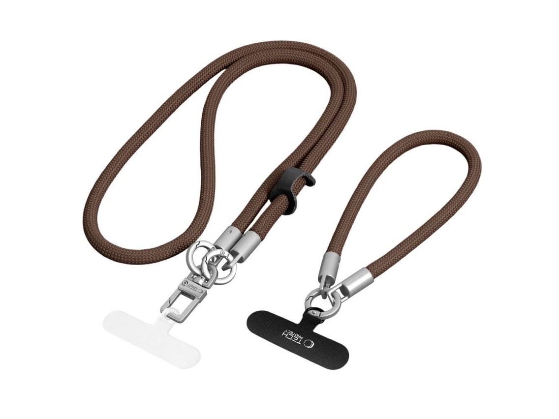 Cordón cruzado para teléfono Tech-Protect C10S (114 cm) + correa para la muñeca (31 cm) - marrón tit