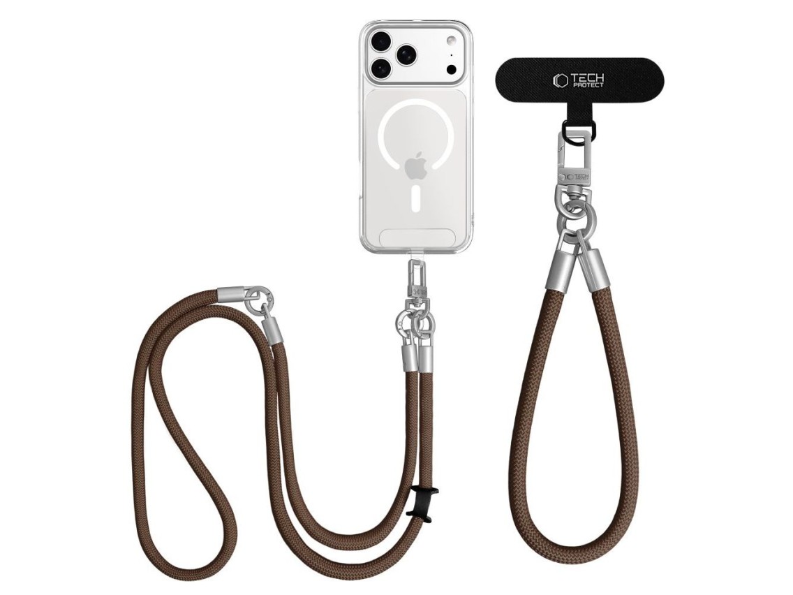 Cordón cruzado para teléfono Tech-Protect C10S (114 cm) + correa para la muñeca (31 cm) - marrón tit