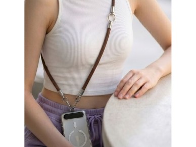 Tech-Protect C10S Crossbody phone lanyard (114 cm) + wrist strap (31 cm) - brown-titanium Tech-Protect C10S Crossbody phone lanyard (114 cm) + wrist strap (31 cm) - brown-titanium