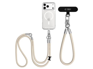 Tech-Protect C10S Crossbody Phone Lanyard (114 cm) + Wrist Strap (31 cm) - Beige Titanium