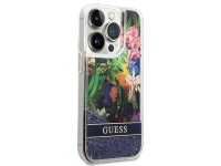 Guess GUHCP14LLFLSB iPhone 14 Pro 6.1 "azul / capa rígida azul com glitter líquido floral Guess GUHCP14LLFLSB iPhone 14 Pro 6.1 "azul / capa rígida azul com glitter líquido floral
