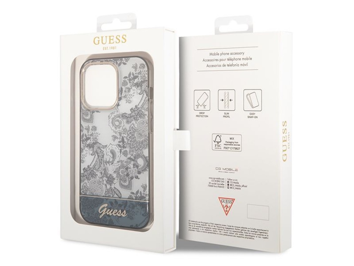 Funda rígida Guess GUHCP14LHGPLHG para iPhone 14 Pro de 6,1" en color gris/gris, colección Porcelain
