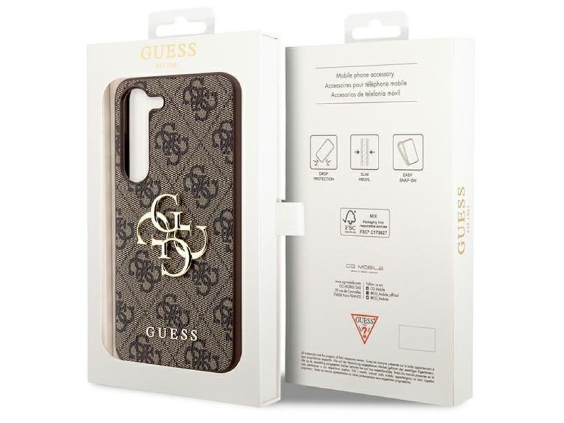Guess GUHCS23S4GMGBR S23 S911 capa rígida marrom/marrom 4G com logotipo grande em metal