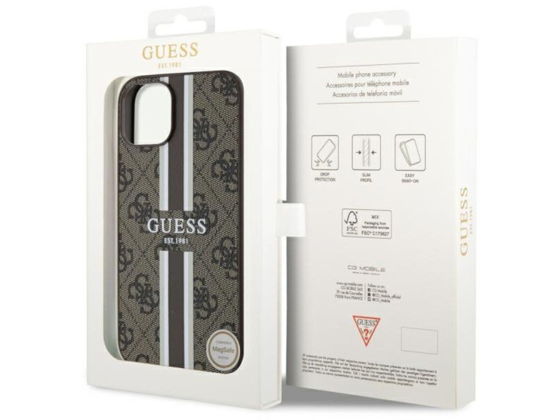 Capa rígida Guess GUHMP14MP4RPSW para iPhone 14 Plus 6.7" marrom/marrom com listras estampadas, comp