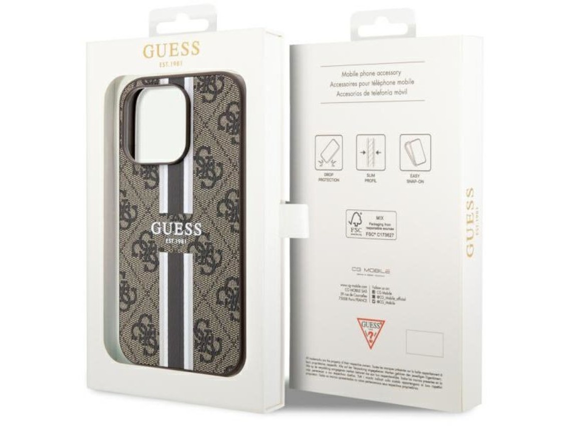 Capa rígida Guess GUHMP14LP4RPSW para iPhone 14 Pro de 6,1" marrom/marrom com listras impressas, com