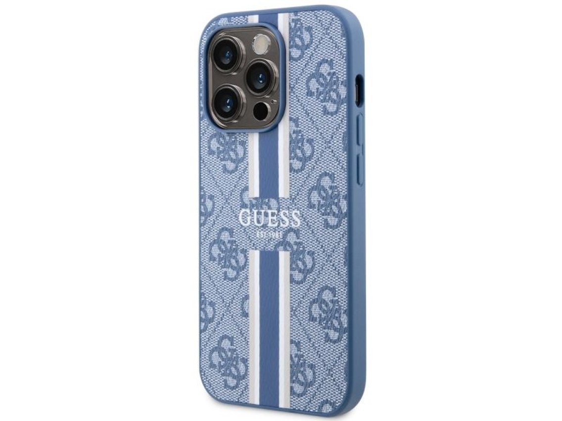 Capa rígida Guess GUHMP14LP4RPSB para iPhone 14 Pro 6.1" azul/azul com listras impressas, compatível