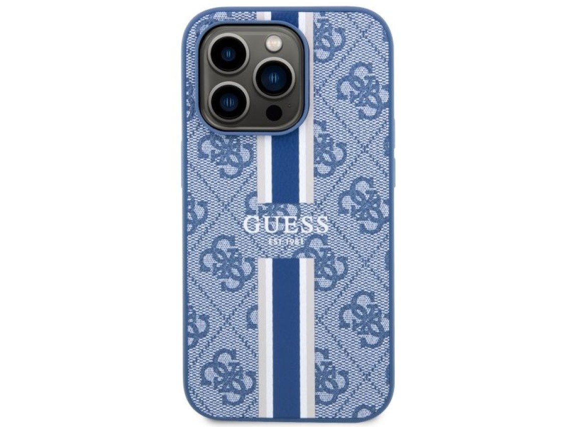 Capa rígida Guess GUHMP14LP4RPSB para iPhone 14 Pro 6.1" azul/azul com listras impressas, compatível