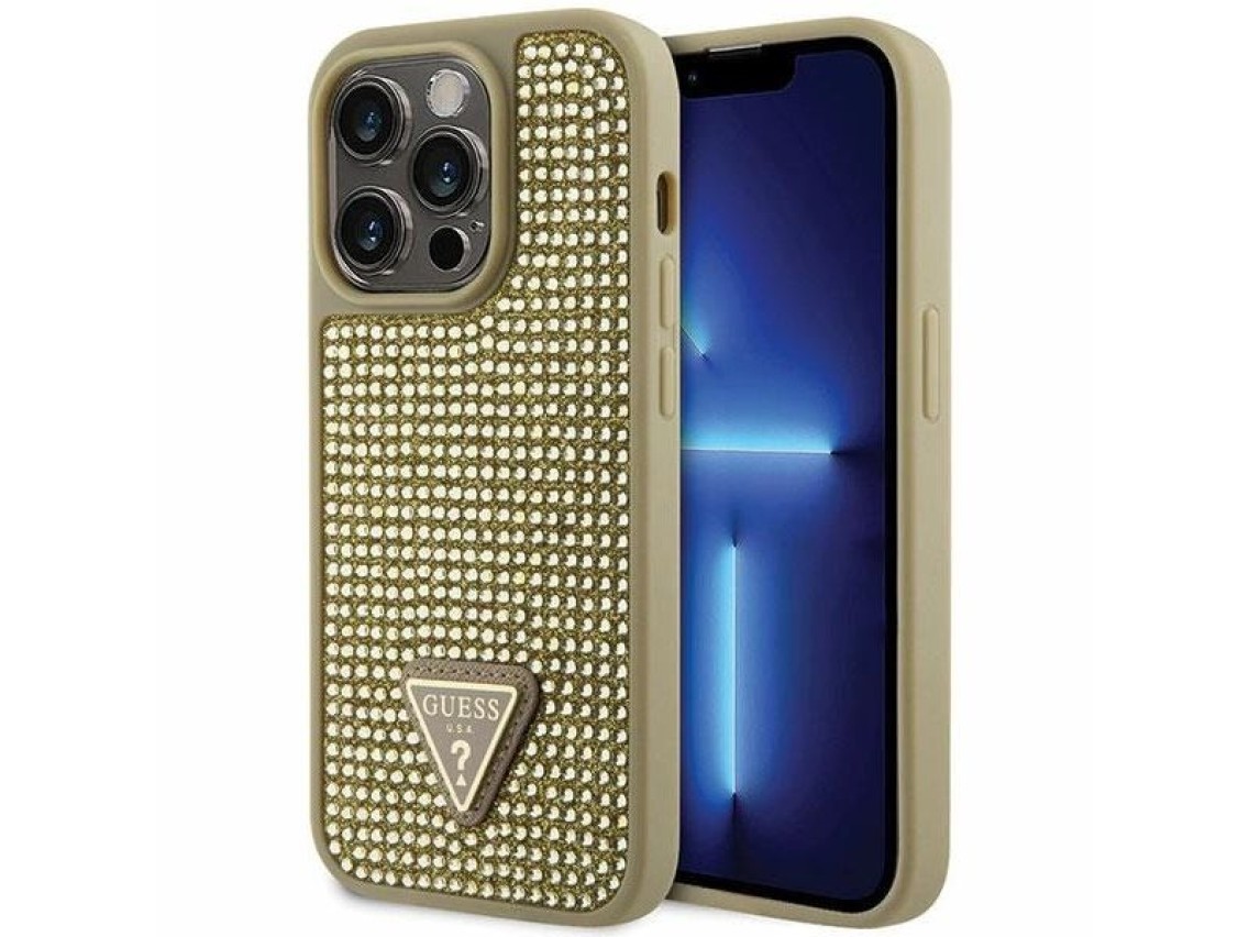 Capa rígida dourada/dourada com strass triangular para iPhone 14 Pro 6.1" Guess GUHCP14LHDGTPD