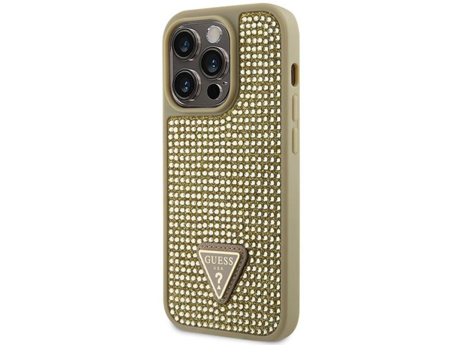 Capa rígida dourada/dourada com strass triangular para iPhone 14 Pro 6.1
