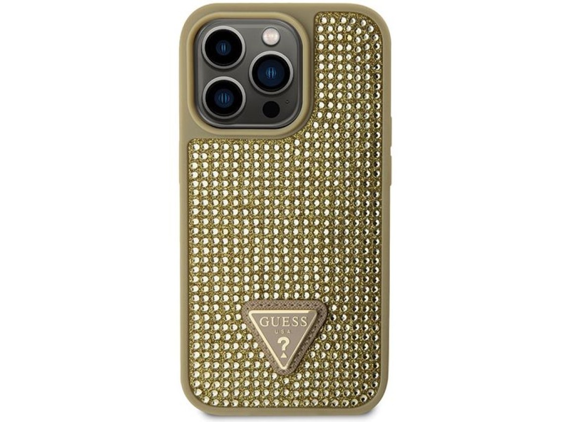 Capa rígida dourada/dourada com strass triangular para iPhone 14 Pro 6.1" Guess GUHCP14LHDGTPD