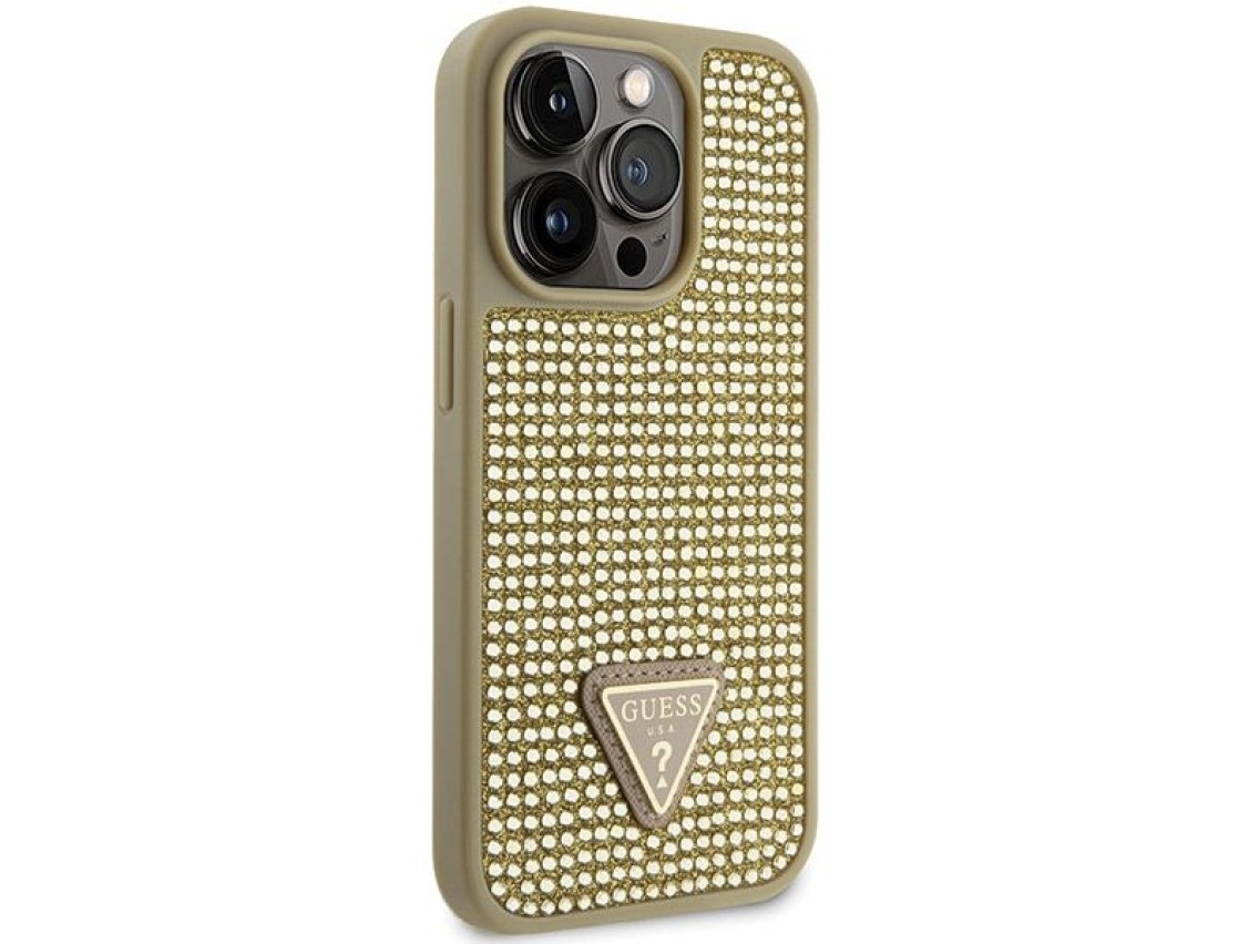 Capa rígida dourada/dourada com strass triangular para iPhone 14 Pro 6.1" Guess GUHCP14LHDGTPD