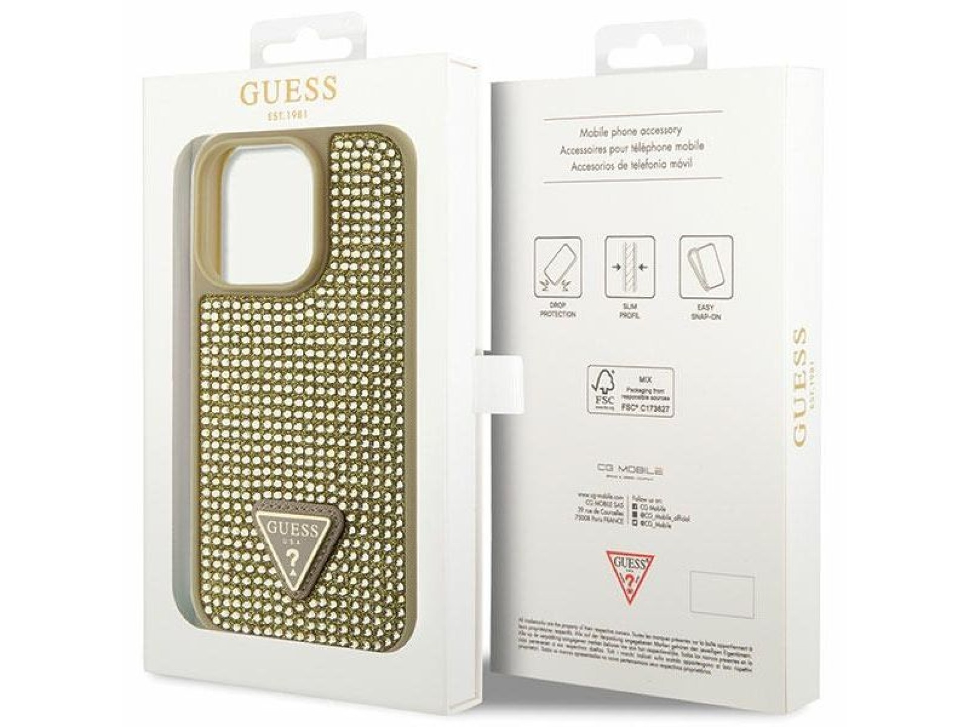Capa rígida dourada/dourada com strass triangular para iPhone 14 Pro 6.1