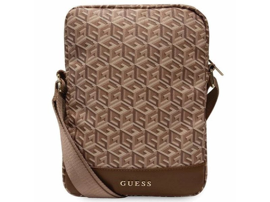 Bolsa Guess Bag GUTB10HGCFSEW para tablet de 10 polegadas, marrom/marrom, modelo GCube Stripe.