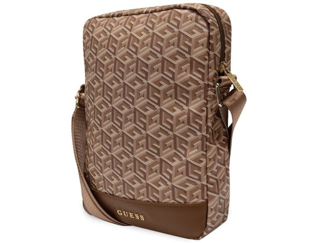 Bolsa Guess Bag GUTB10HGCFSEW para tablet de 10 polegadas, marrom/marrom, modelo GCube Stripe.