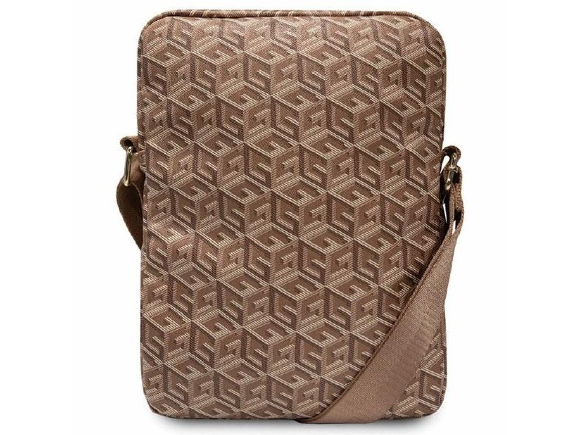 Bolsa Guess Bag GUTB10HGCFSEW para tablet de 10 polegadas, marrom/marrom, modelo GCube Stripe.