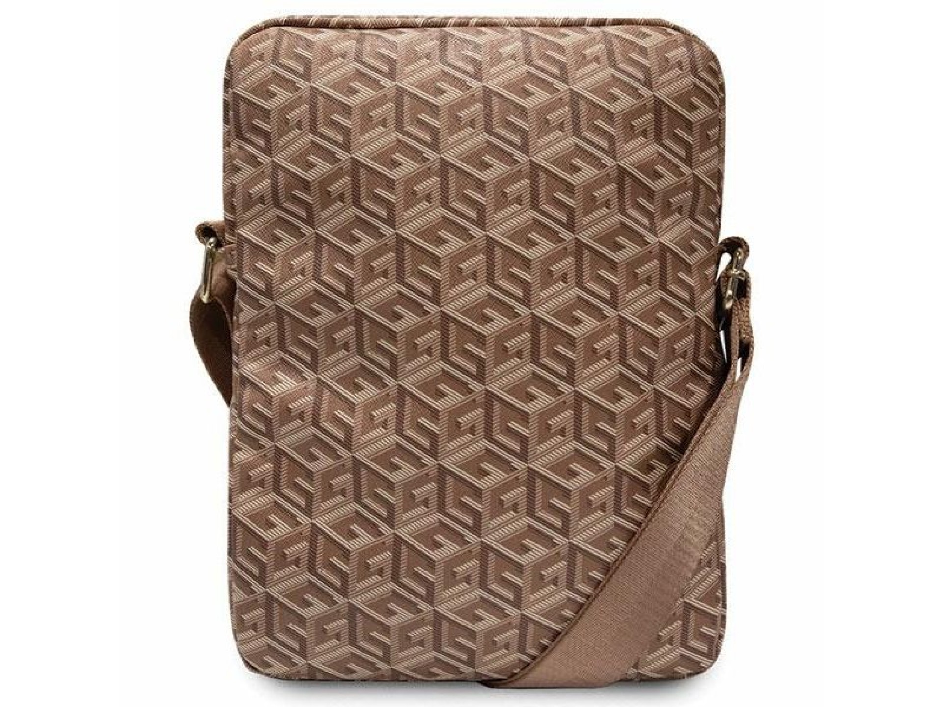 Bolsa Guess Bag GUTB10HGCFSEW para tablet de 10 polegadas, marrom/marrom, modelo GCube Stripe.