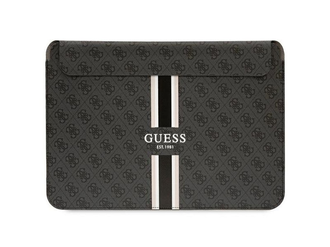 Capa Guess 4G com estampa de listras para laptop de 14" - preta