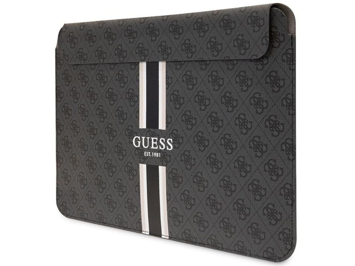 Capa Guess 4G com estampa de listras para laptop de 14" - preta