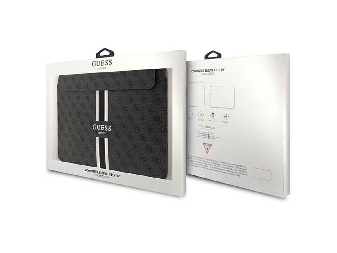 Capa Guess 4G com estampa de listras para laptop de 14" - preta
