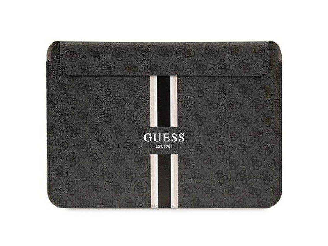 Capa Guess 4G com estampa de listras para laptop de 16" - preta
