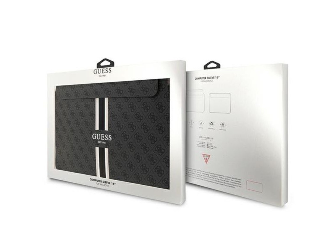 Capa Guess 4G com estampa de listras para laptop de 16" - preta