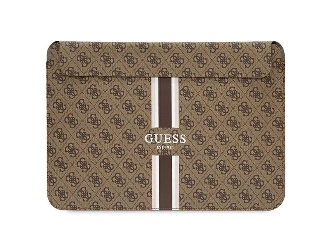 Capa Guess 4G com estampa de listras para laptop de 14" - marrom