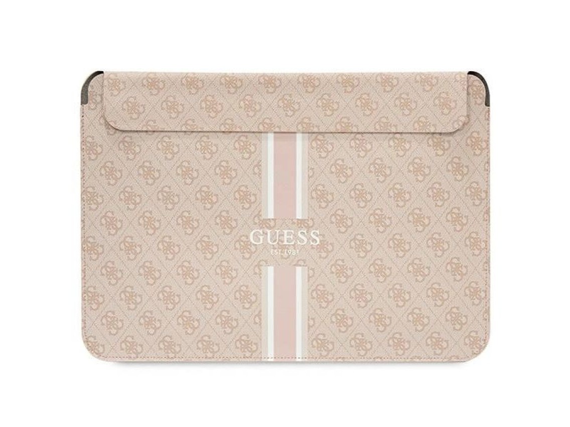 Capa Guess 4G com estampa de listras para laptop de 16" - rosa