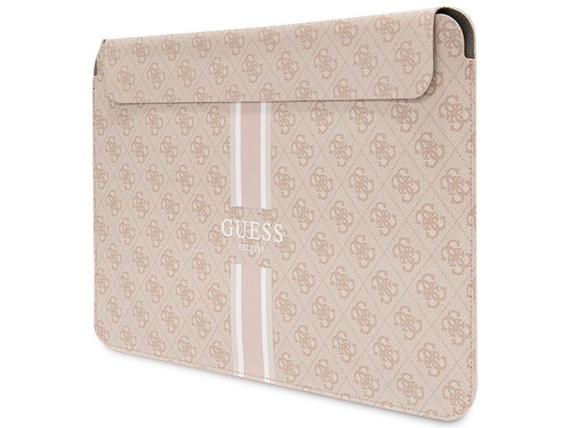 Capa Guess 4G com estampa de listras para laptop de 16" - rosa