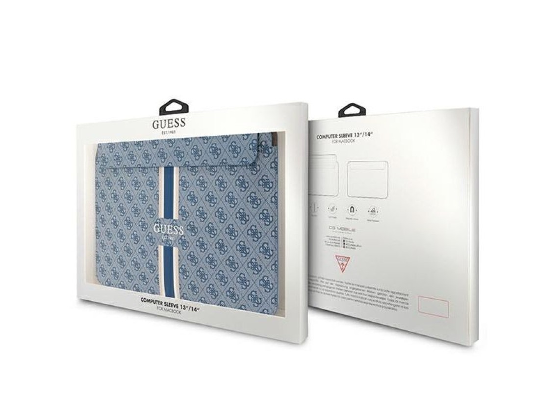Capa Guess 4G com estampa de listras para laptop de 14" - azul