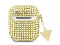 Funda Guess GUA2HDGTPD para AirPods 1/2, color oro/oro, con dije triangular de diamantes de imitació Funda Guess GUA2HDGTPD para AirPods 1/2, color oro/oro, con dije triangular de diamantes de imitació
