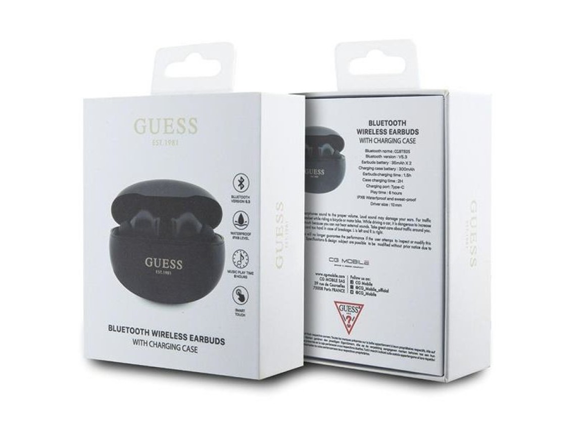 Auriculares Bluetooth TWS Guess GUTWST50EK + base de carga - negro Classic EST