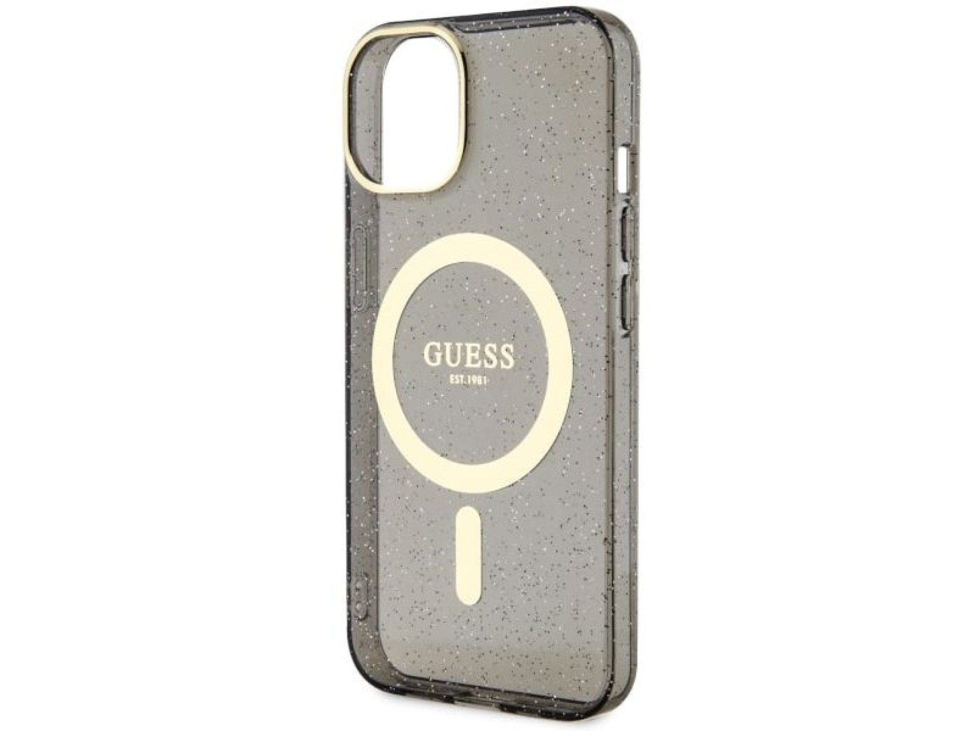 Funda Guess Glitter Gold MagSafe para iPhone 14 - negra