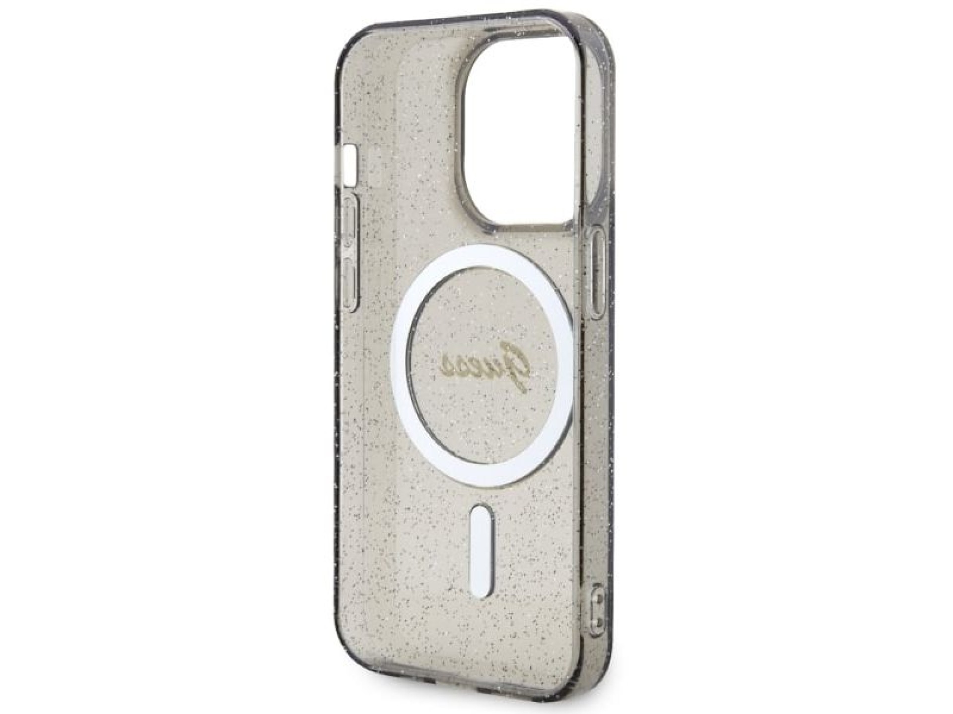 Capa rígida preta/preta com glitter dourado e MagSafe Guess GUHMP14LHCMCGK para iPhone 14 Pro de 6,1