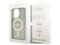 Capa rígida preta/preta Guess GUHMP14XHCMCGK para iPhone 14 Pro Max 6.7" com glitter dourado e MagSa Capa rígida preta/preta Guess GUHMP14XHCMCGK para iPhone 14 Pro Max 6.7" com glitter dourado e MagSa