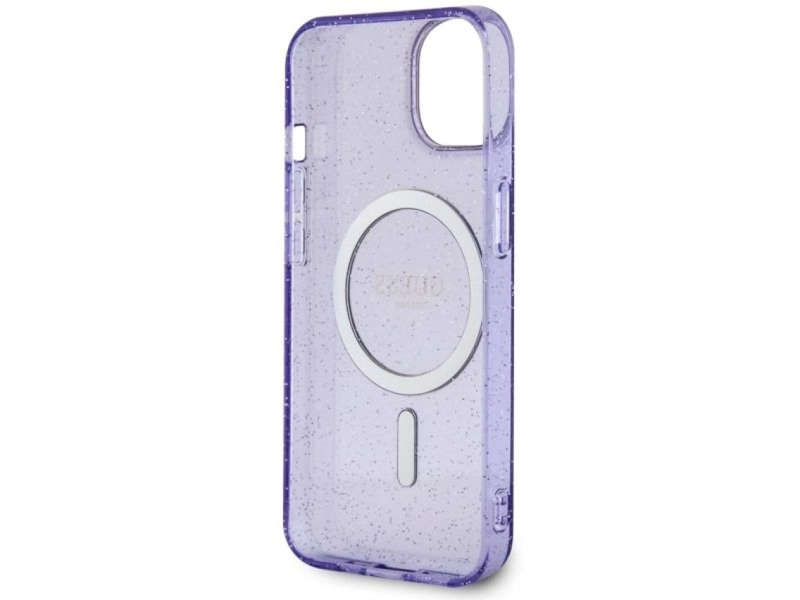 Capa rígida Guess GUHMP14MHCMCGU para iPhone 14 Plus 6.7" roxa/roxa com glitter dourado e MagSafe