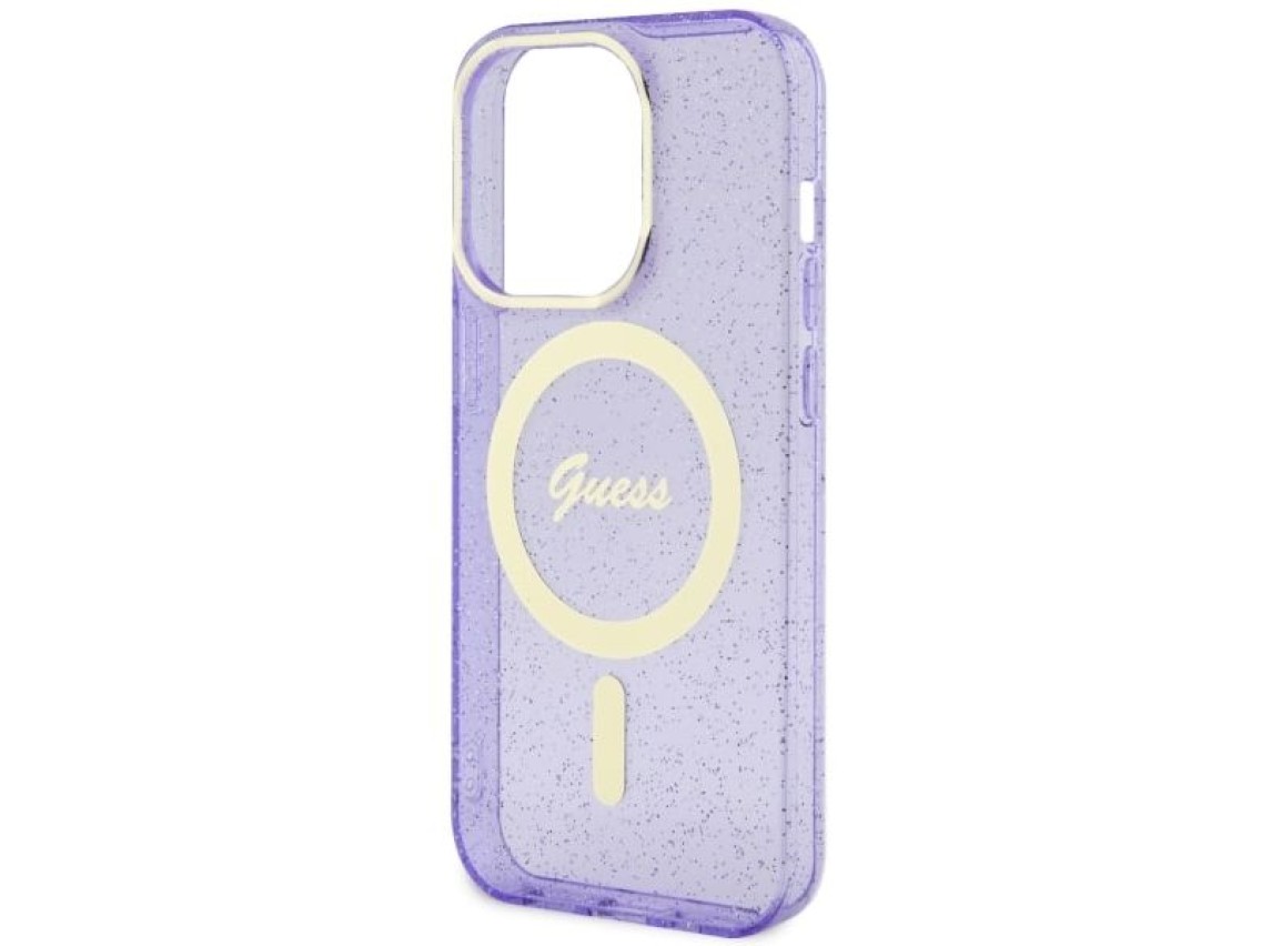 Capa rígida Guess GUHMP14LHCMCGU para iPhone 14 Pro 6.1" roxa/roxa com glitter dourado e MagSafe