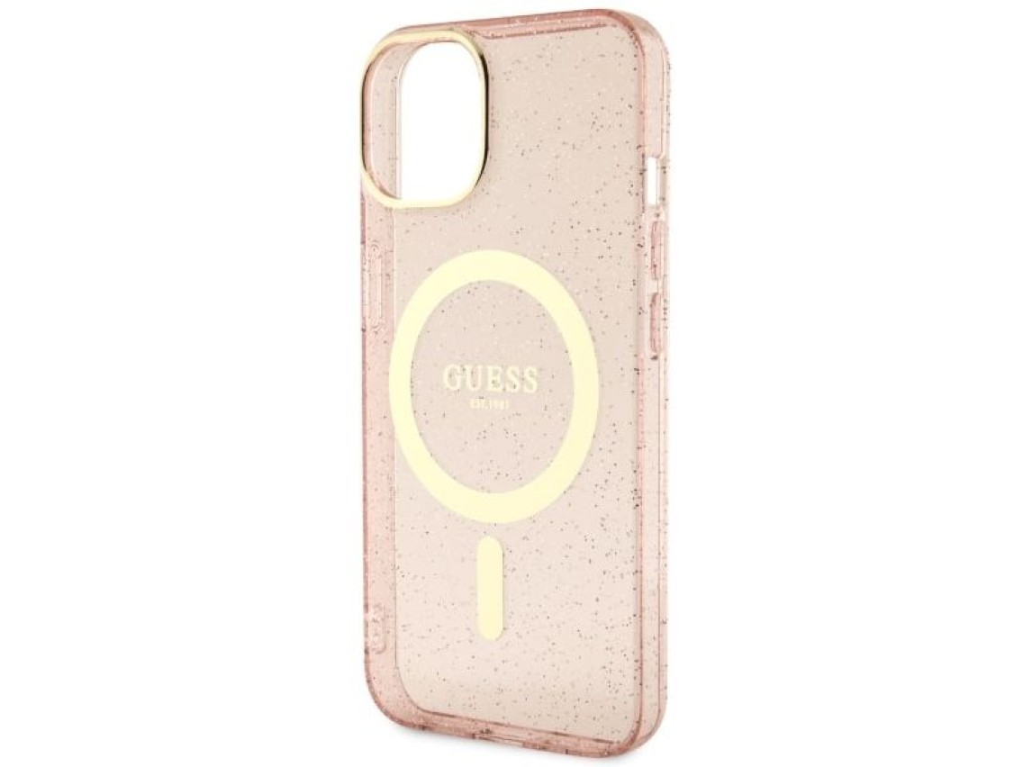 Funda rígida Guess GUHMP14MHCMCGP para iPhone 14 Plus de 6,7" rosa/rosa con purpurina y MagSafe dora
