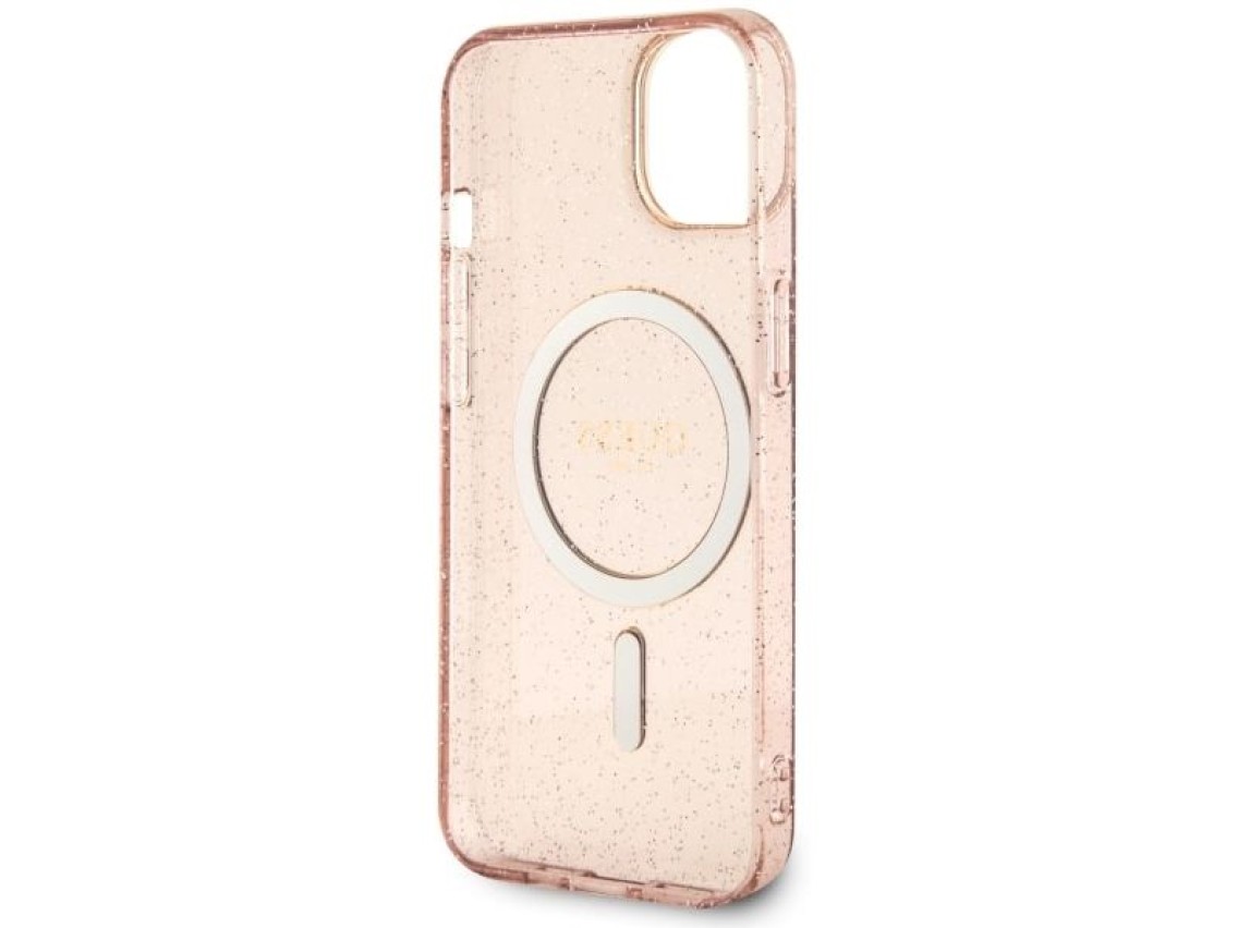 Funda rígida Guess GUHMP14MHCMCGP para iPhone 14 Plus de 6,7" rosa/rosa con purpurina y MagSafe dora