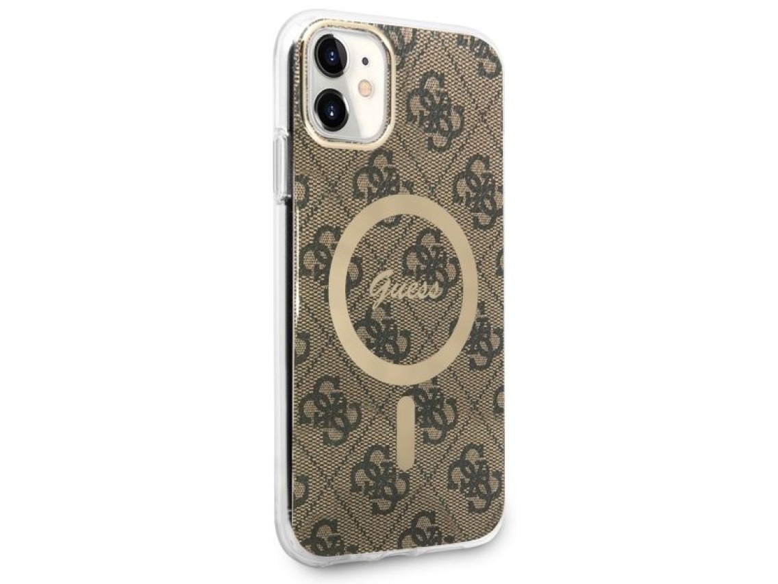 Capa rígida marrom/marrom Guess GUHMN61H4STW para iPhone 11 de 6,1" com 4G e MagSafe.