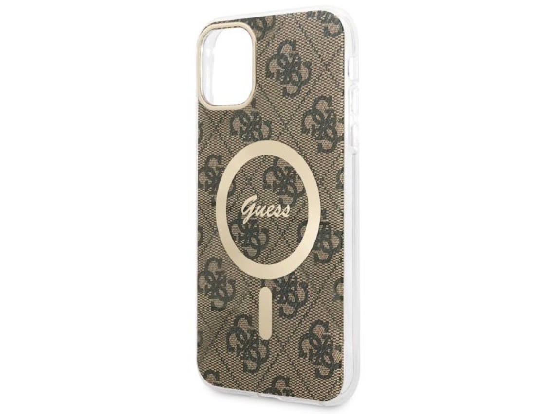 Capa rígida marrom/marrom Guess GUHMN61H4STW para iPhone 11 de 6,1" com 4G e MagSafe.