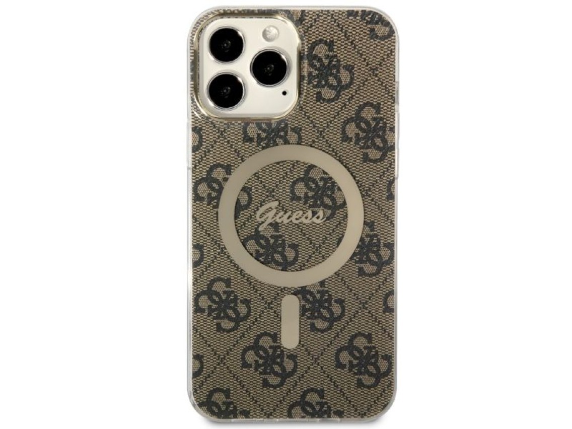 Capa rígida marrom/marrom Guess GUHMP13XH4STW para iPhone 13 Pro Max 6.7" com MagSafe 4G