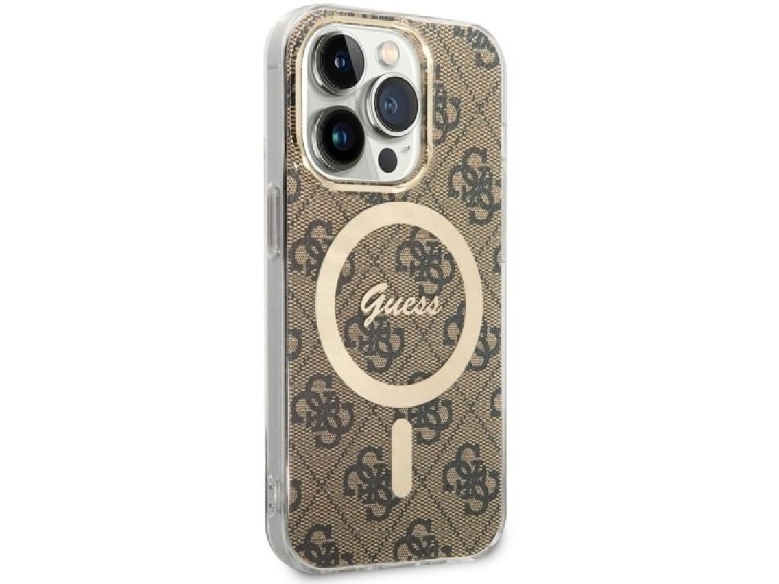Funda rígida Guess GUHMP14LH4STW para iPhone 14 Pro de 6,1" color marrón/marrón, 4G y MagSafe.