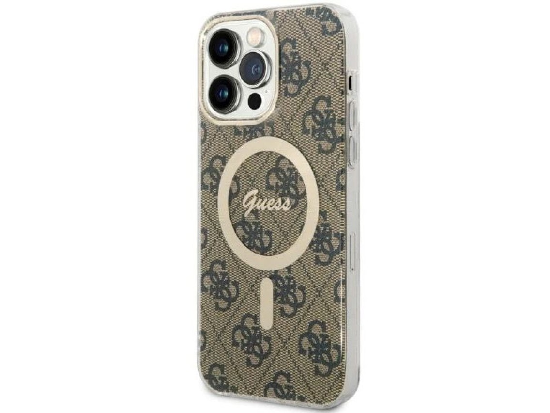 Capa rígida marrom/marrom Guess GUHMP14XH4STW para iPhone 14 Pro Max 6.7" com MagSafe 4G