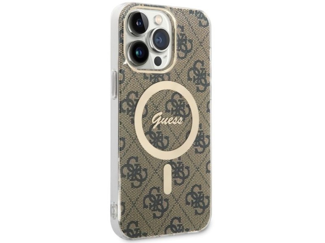 Capa rígida marrom/marrom Guess GUHMP14XH4STW para iPhone 14 Pro Max 6.7" com MagSafe 4G